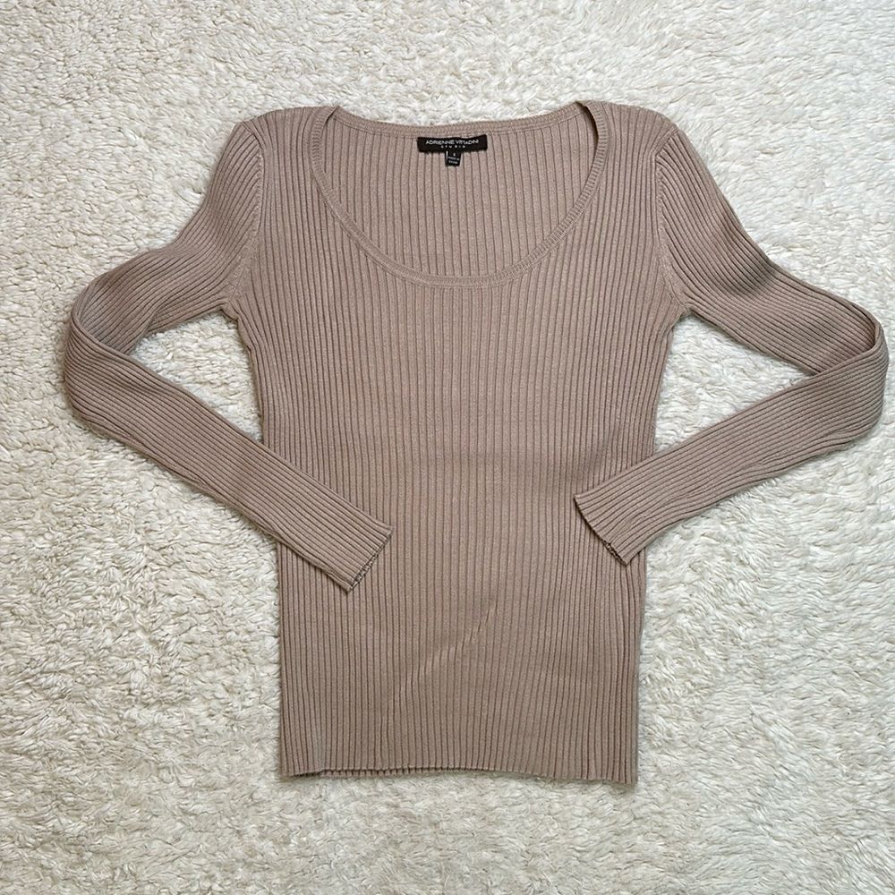 Adrienne Vittadini Ribbed Sweater in Blush/Nude Size Small